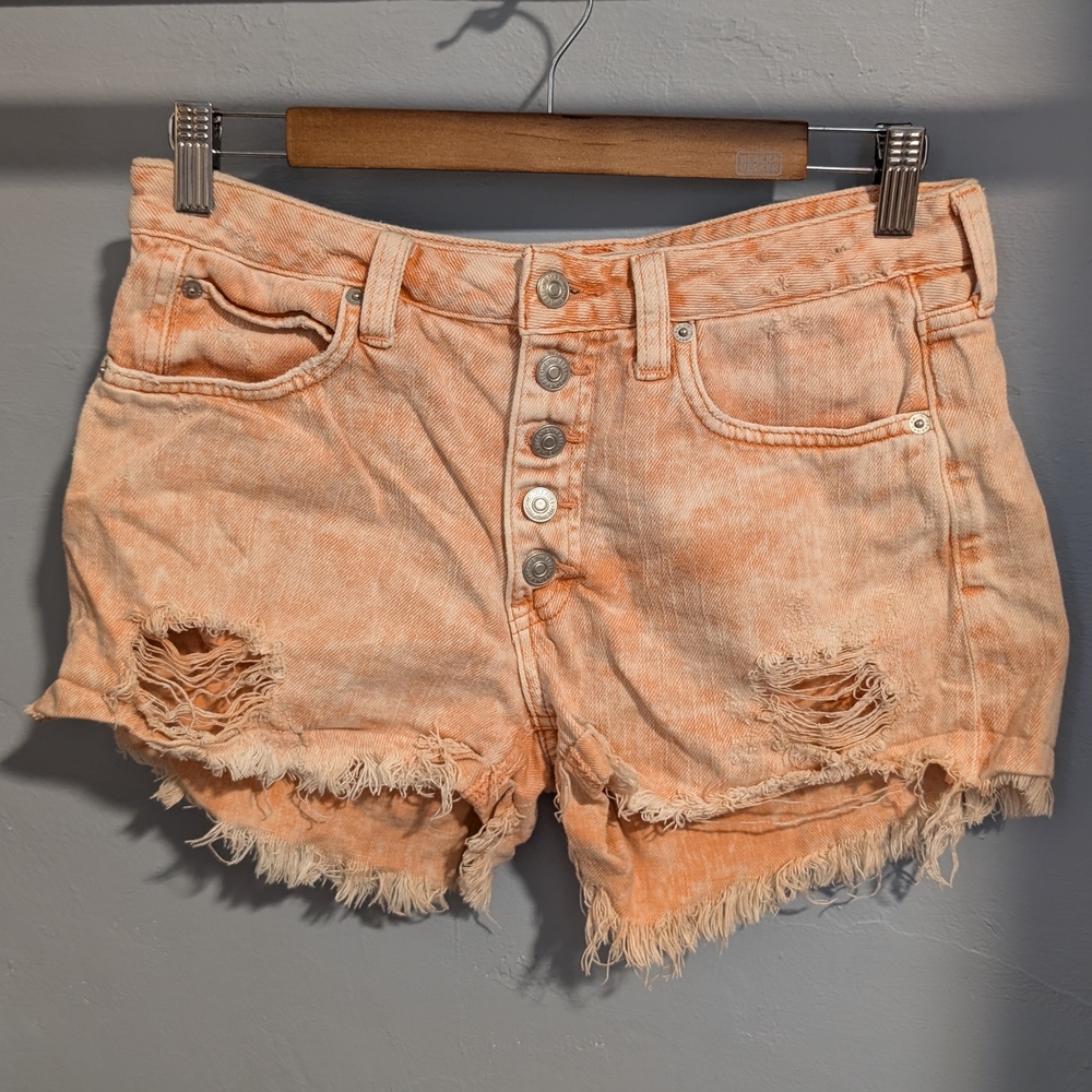 Free People Tangerine Distressed Jean Shorts